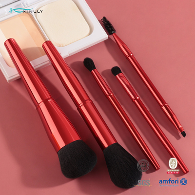 Sistema de cepillos sintético del maquillaje del pelo de la manija roja del metal de 5PCS Dard Logo Makeup Brush de encargo
