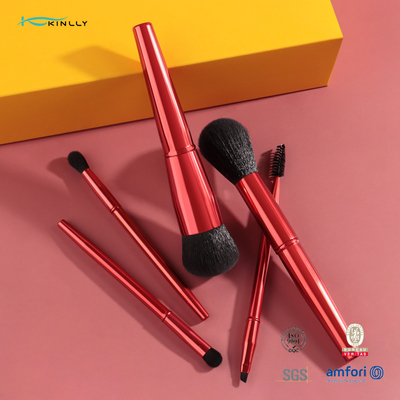 Sistema de cepillos sintético del maquillaje del pelo de la manija roja del metal de 5PCS Dard Logo Makeup Brush de encargo