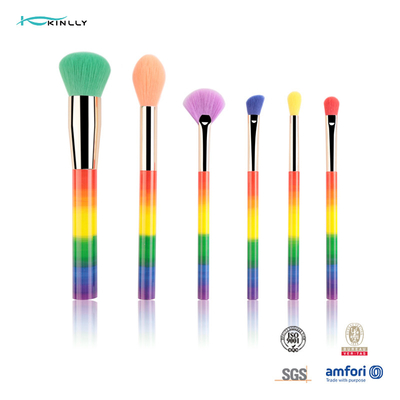 El arco iris sintético colorido del pelo del sistema de cepillo del maquillaje de 6 PC compone el sistema de cepillo