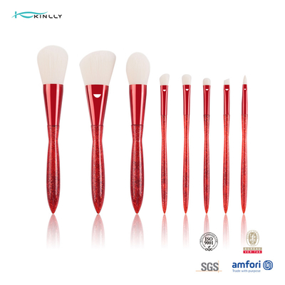 Sistema de cepillo cosmético de la manija del maquillaje del cepillo de la virola de aluminio profesional plástica roja de los equipos