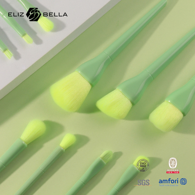 Manija plástica verde clara sintética del sistema de cepillo del maquillaje del pelo del OEM 9pcs