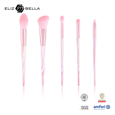 el maquillaje rosado del plástico de la virola 5pcs cepilla el logotipo de encargo personalizado vegano sintético del pelo