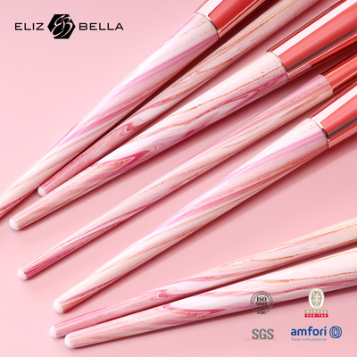 el maquillaje rosado del plástico de la virola 5pcs cepilla el logotipo de encargo personalizado vegano sintético del pelo