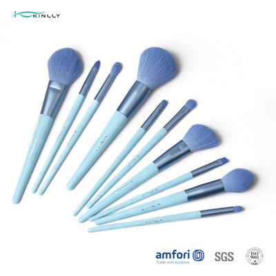 Sistema de cepillo completo azul del maquillaje de la manija 10PCS BSCI