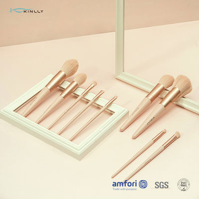 Sistema de cepillo cosmético de la virola del maquillaje de la manija de madera de aluminio rosada del cepillo