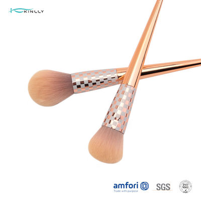 Cepillos de madera del maquillaje de la manija de Rose Gold Fiber Bristles 3pcs