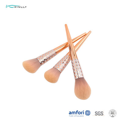 Cepillos de madera del maquillaje de la manija de Rose Gold Fiber Bristles 3pcs