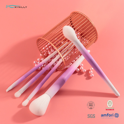 Sistema de cepillo rosado del maquillaje del ODM del OEM OBM del tamaño del viaje con el pelo sintético