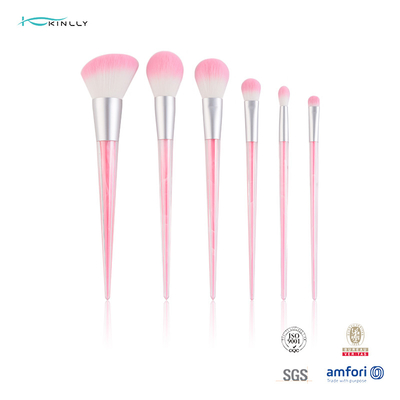 Fibra artificial de 6 pedazos del maquillaje de cepillo de la manija plástica durable rosada del sistema
