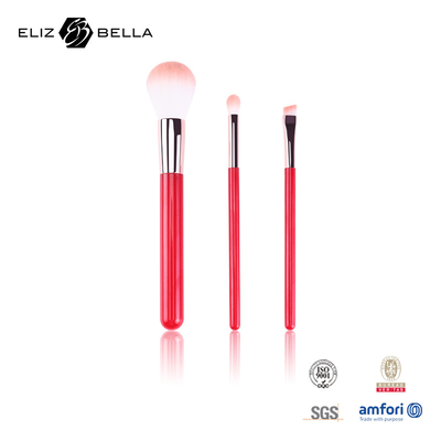 3pcs Logo Cosmetic Makeup Brush Set privado con la manija de madera roja del pelo sintético