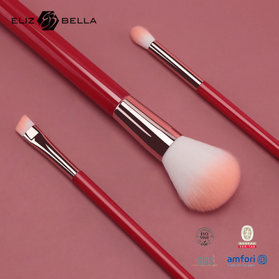 3pcs Logo Cosmetic Makeup Brush Set privado con la manija de madera roja del pelo sintético