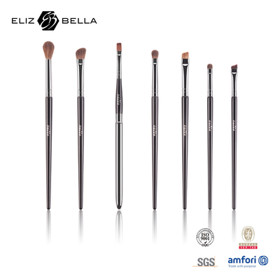 7pcs Cepillo de maquillaje para ojos con mango de madera negra Herramientas de maquillaje de uso diario