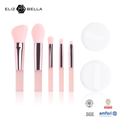 5pcs Cute maquillaje de viaje kits de pincel con impresión clara PVC caja de embalaje OEM