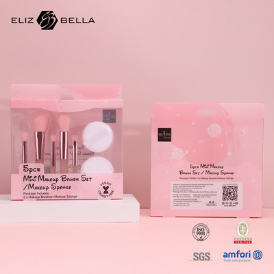 5pcs Cute maquillaje de viaje kits de pincel con impresión clara PVC caja de embalaje OEM