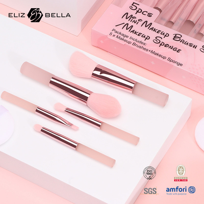 5pcs Cute maquillaje de viaje kits de pincel con impresión clara PVC caja de embalaje OEM