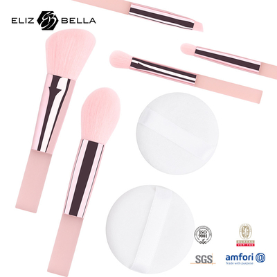 Cabello sintético cepillos de maquillaje rosa maquillaje de viaje kits de cepillos con caja de embalaje de PVC transparente