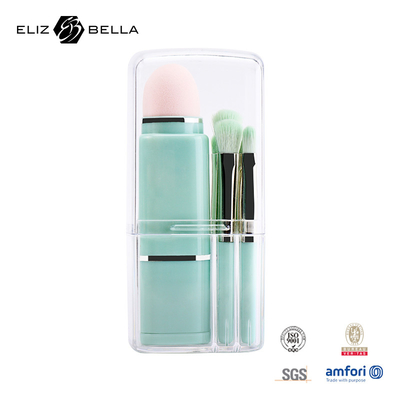 8pcs Mini maquillaje cepillo con mango corto cosmético cepillo maquillaje de pelo sintético cepillo esponja rosa con tubo de maquillaje