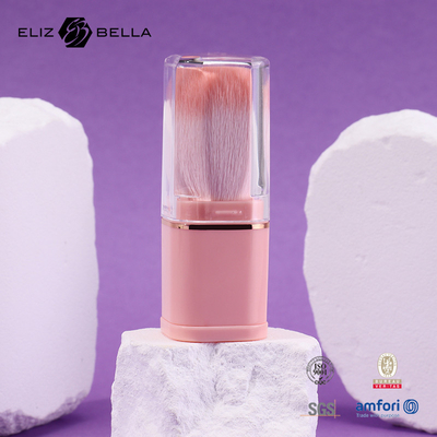 Pulido de maquillaje con cepillo retráctil Manilla de plástico rosa 100% de pelo sintético Manilla de plástico OEM