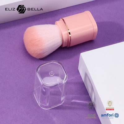 Pulido de maquillaje con cepillo retráctil Manilla de plástico rosa 100% de pelo sintético Manilla de plástico OEM