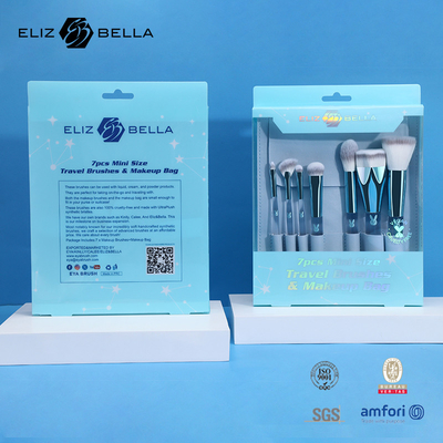 Brush Set de maquillaje de viaje personalizable con mango de plástico transparente y cajas de embalaje de PVC de ferrule de aluminio