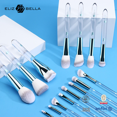 Brush Set de maquillaje de viaje personalizable con mango de plástico transparente y cajas de embalaje de PVC de ferrule de aluminio