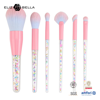 6pcs de maquillaje Brush Set Dulces de maquillaje Brushes coloridos transparentes manguera de pincel plástico granular