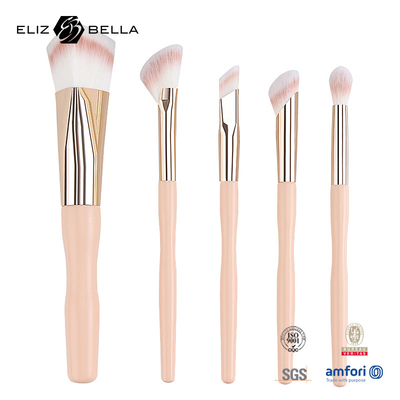5pcs precio de fábrica Logotipo personalizado 100% cabello sintético Vegan Facial Maquillaje Ojo Set de cepillo, mango de madera y ferrule de aluminio