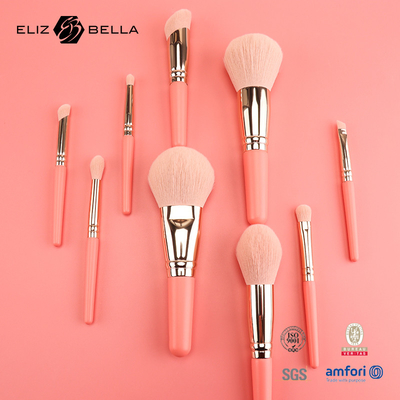 9PCS Bellas escobillas de maquillaje con mango de madera cortos 100% de cabello sintético OEM