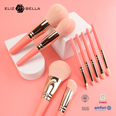 9PCS Bellas escobillas de maquillaje con mango de madera cortos 100% de cabello sintético OEM