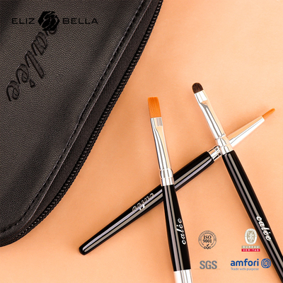Personaliza 9 pinceles de maquillaje Travel Pro con mango de madera negra y ferrule de aluminio