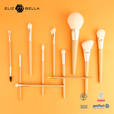 11 Pieces Nice Wooden Handle Beauty Makeup Brush Tools, Brushes cosméticos de aluminio con ferrules, Kits de cepillos para cabello sintéticos