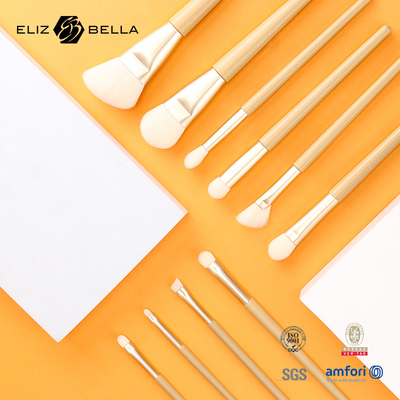 11 Pieces Nice Wooden Handle Beauty Makeup Brush Tools, Brushes cosméticos de aluminio con ferrules, Kits de cepillos para cabello sintéticos