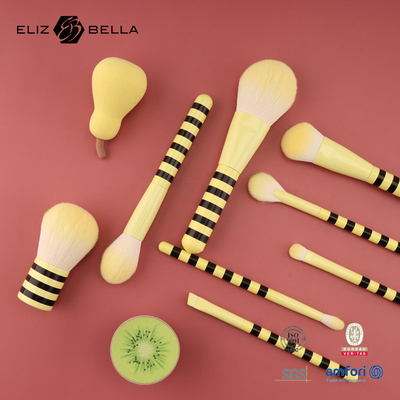 Escobillas de maquillaje de lujo con pelo sintético y mango de madera para salón/hogar/regalo