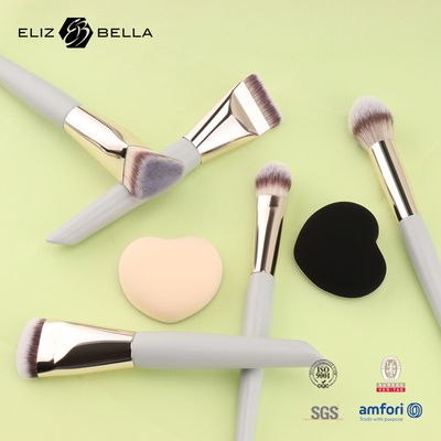 Mini Set de cepillos de maquillaje para viajes 5PCS cepillos cosméticos veganos y libres de crueldad para rostro y ojos