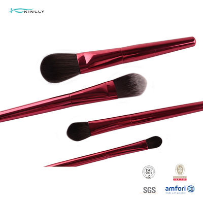 Sistema de cepillo cosmético de madera rojo del maquillaje de la manija 7PCS con el caso cosmético