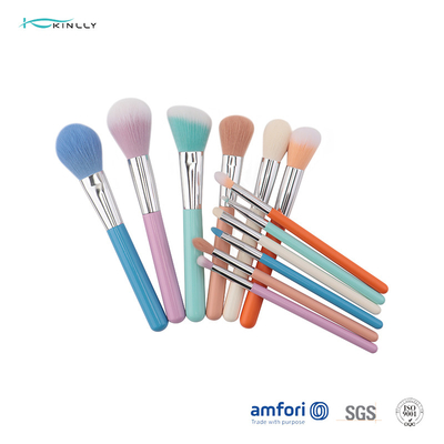 el maquillaje del viaje 12pcs cepilla el ODM de aluminio de la virola con la manija de madera
