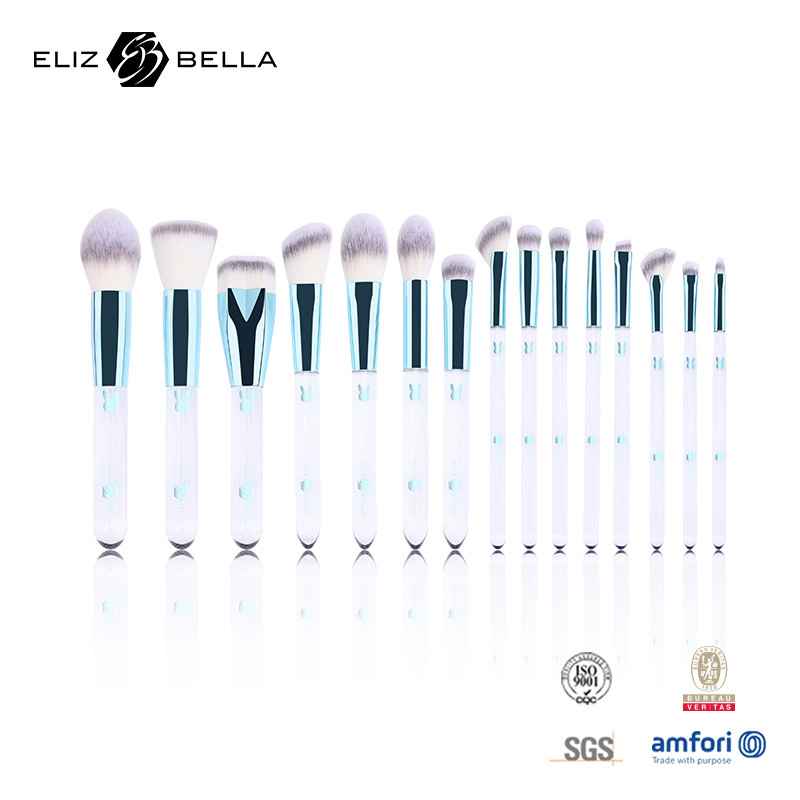 Brush Set de maquillaje de viaje personalizable con mango de plástico transparente y cajas de embalaje de PVC de ferrule de aluminio