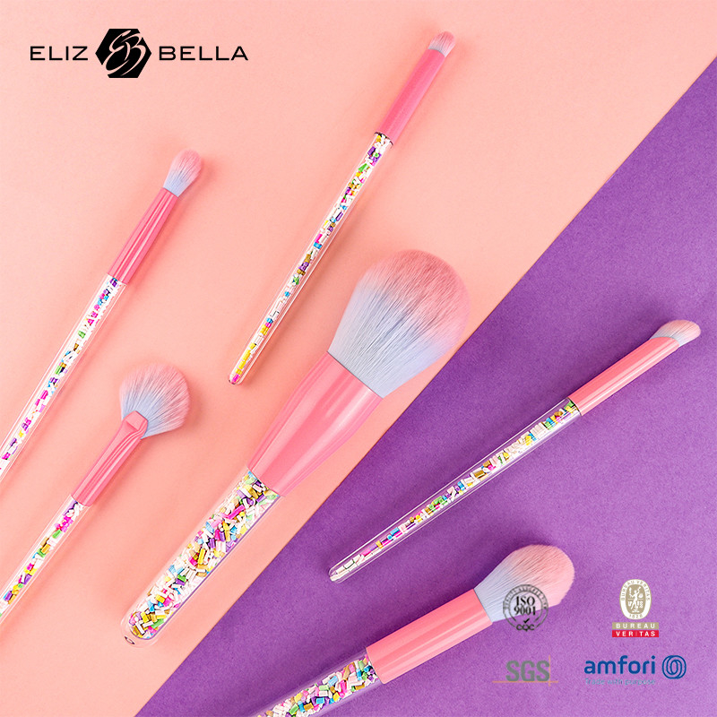 6pcs de maquillaje Brush Set Dulces de maquillaje Brushes coloridos transparentes manguera de pincel plástico granular