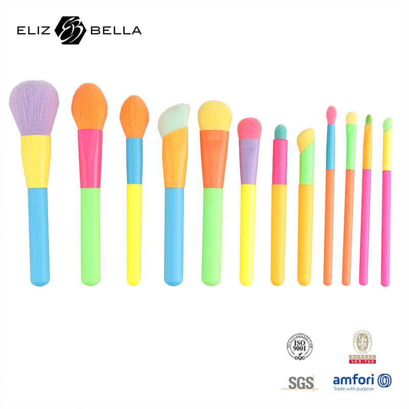 12pcs Brush de maquillaje multi-color profesional conjunto para la base de polvo Blush Eyeshadow, colorido pincel cosmético