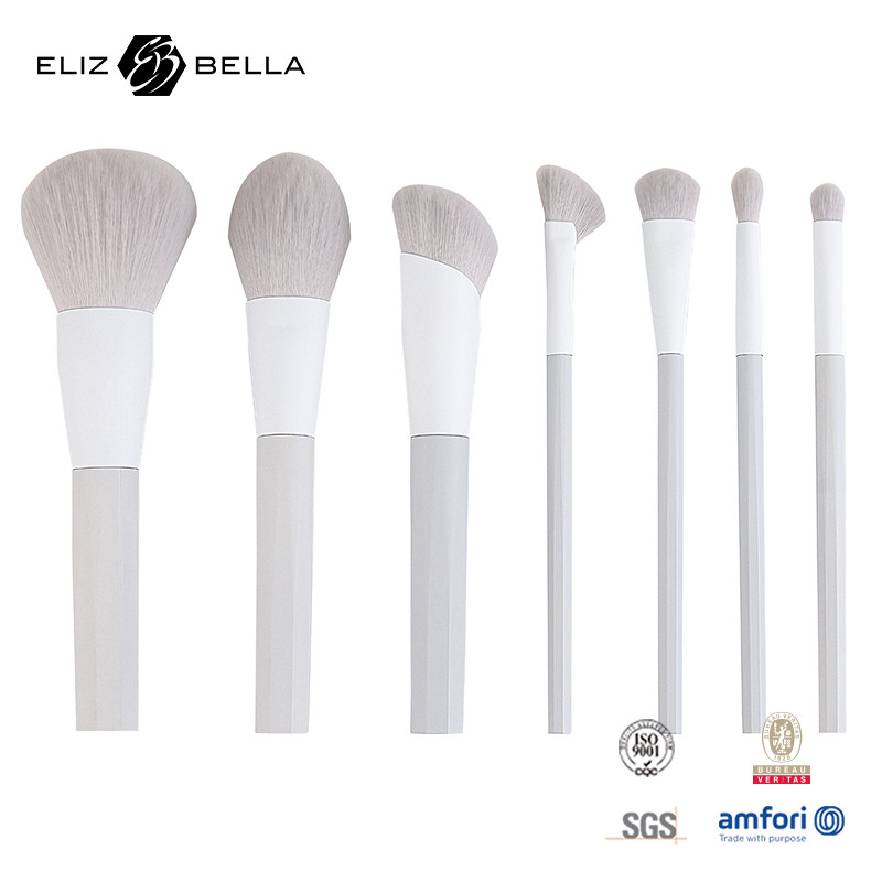 7pcs cepillos de maquillaje con cabello sintético y soporte manija de plástico de aluminio ferrule, pedidos OEM bienvenido