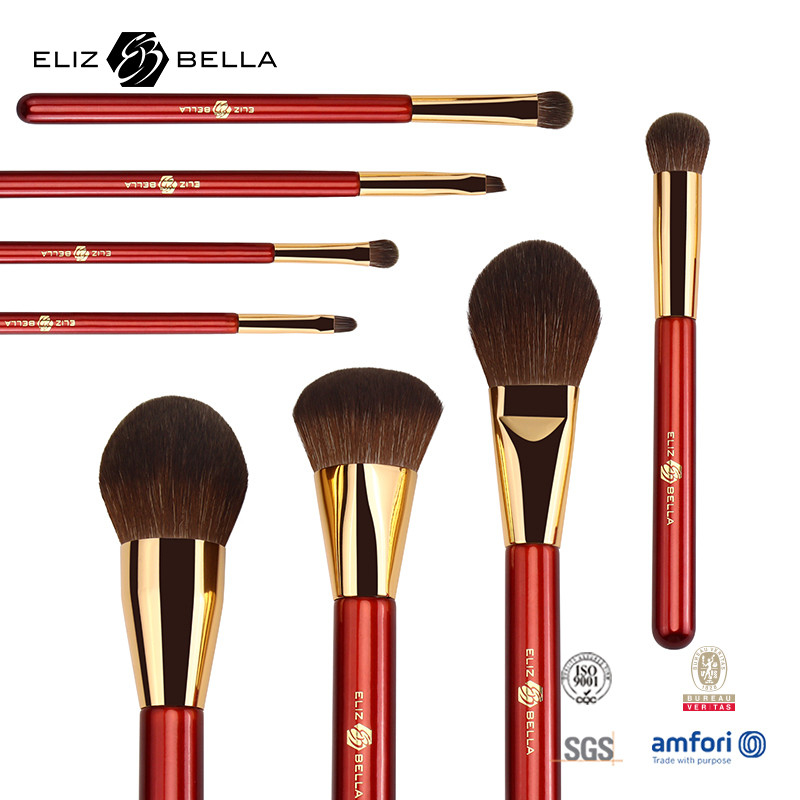 Pincelas de maquillaje de pelo sintético con perilla de aluminio de oro
