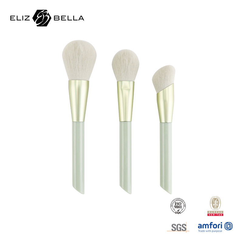 3pcs de maquillaje personalizado cepillado para polvo, blush, pincel de contorno, mango de plástico y ferrule de aluminio
