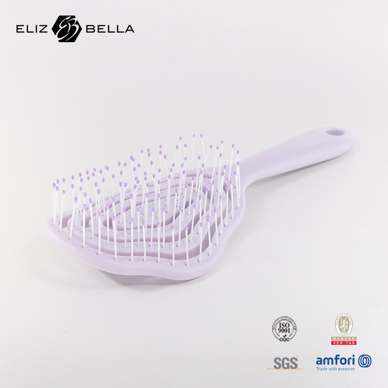 Logotipo personalizado Vent curva húmeda y seca Cuero cabelludo de masaje Cepillo de cabello cuadrado Paddle Detangle Cepillo de cabello para cabello rizado