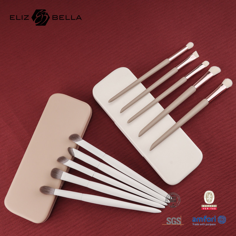 Mini Set de cepillos de maquillaje para viajes 5PCS cepillos cosméticos veganos y libres de crueldad para rostro y ojos