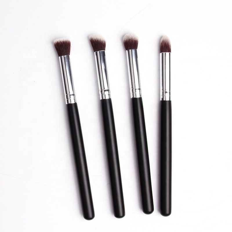 Juego de brochas de maquillaje de viaje con pelo sintético, compacto y portátil para retoques sobre la marcha