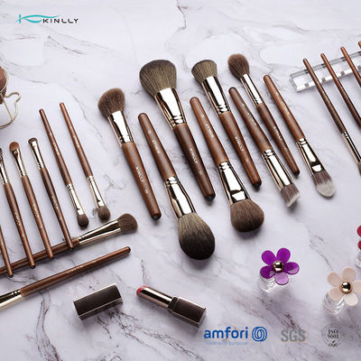 sistema de cepillo de madera del maquillaje de la etiqueta privada de la manija 22pcs
