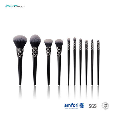 Sistema de cepillo cosmético del maquillaje de la manija de madera 10pcs con el laser Logo On Ferrule